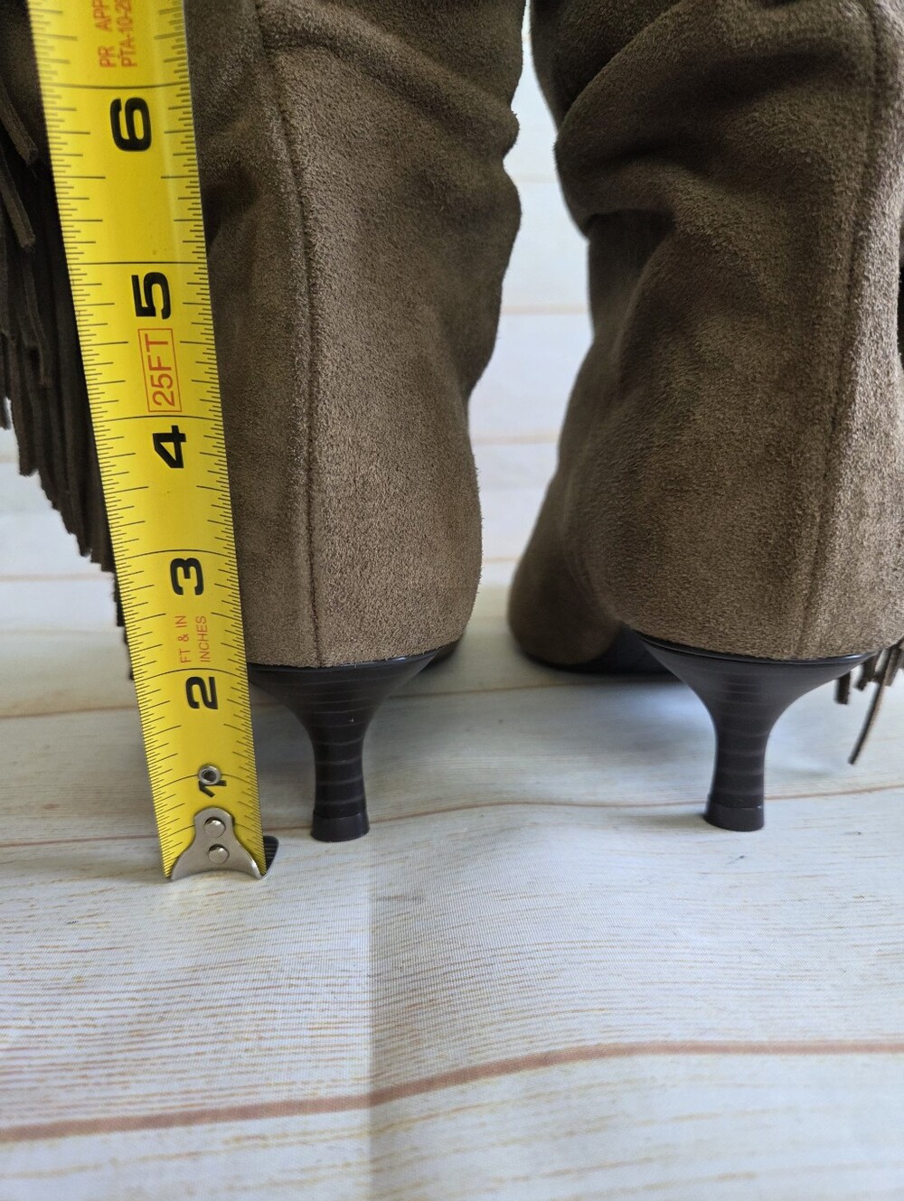 Zara Suede Fringe Ruched Pointy Toe Kitten Heel Boots Boho Brown Tan Size 38 - Picture 9 of 16